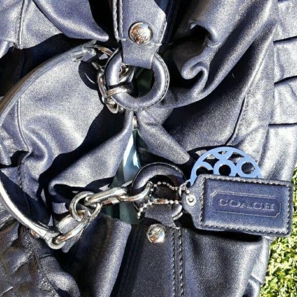 Vintage Coach #14787 Kristin Drawstring Leather Bag Hobo Satchel Shoulder Navy - Picture 8 of 12